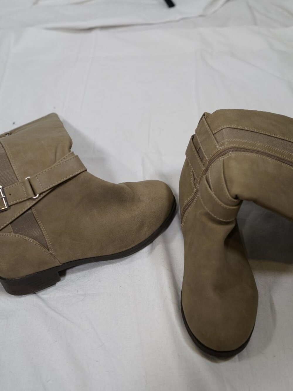 Taupe Fold Over Knee High Boots Size 7 / EU 37.5 Buckle Riding Boots
